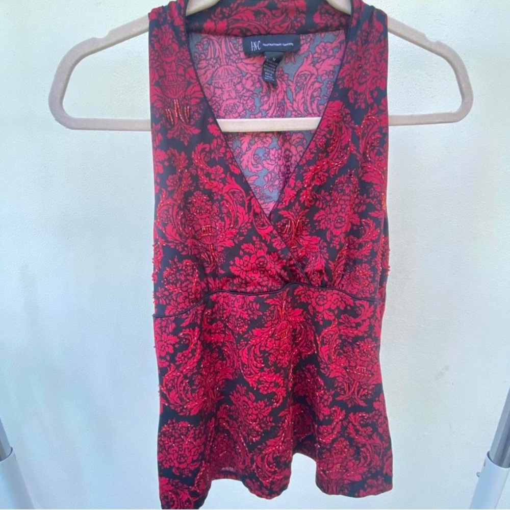 Y2K INC Black & Red Beaded Floral Whimsygoth Fairy Top Size Medium - Picture 2 of 7